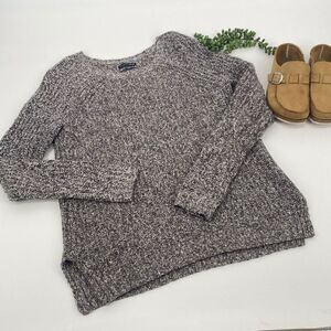 AEO amazingly soft chunky knit oversized marled side slit crew sweater small gre